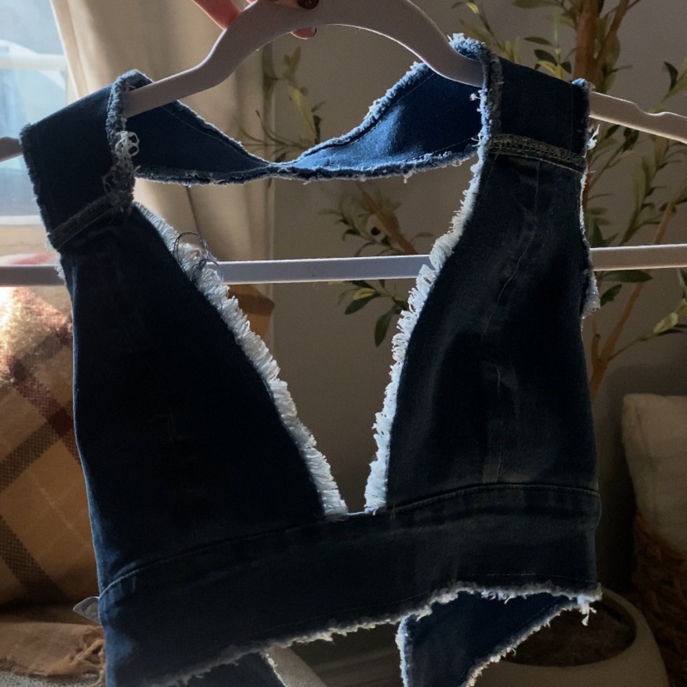 SHEIN Dark Blue Denim Crop Top